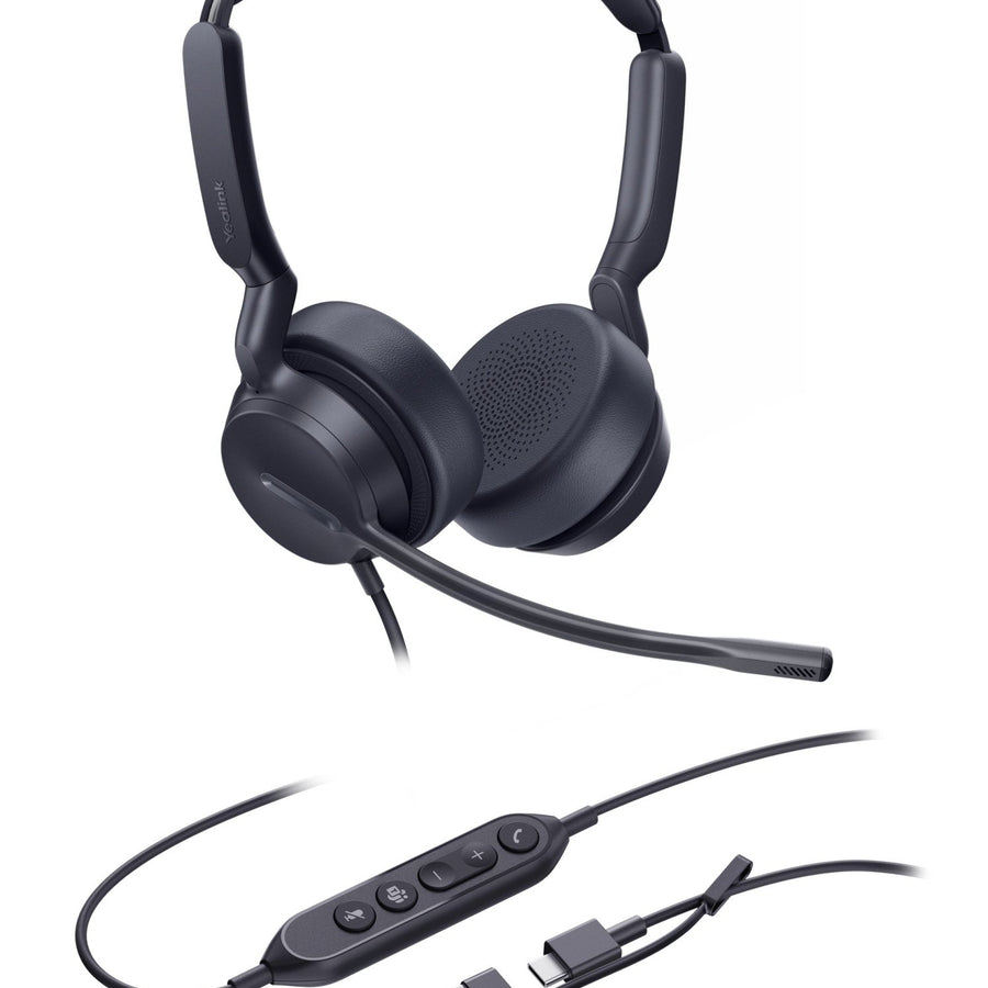 Yealink UH42 Dual Teams USB-C/A Microsoft Certified Teams USB Wired Headset, Noise-Canceling Microphone, Leather Ear Cushions Controller Teams button - Leader Electronics