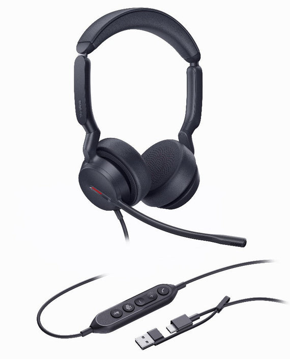 Yealink UH44 Dual Teams USB-C/A Microsoft Certified Teams USB Wired HeadsetDual Noise-Canceling Microphones 35mmSpeaker Busylight Leather Ear Cushions - Leader Electronics