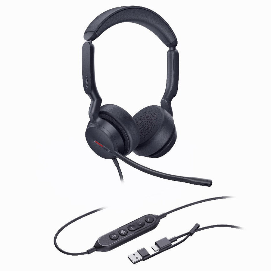 Yealink UH44 Dual Teams USB-C/A Microsoft Certified Teams USB Wired HeadsetDual Noise-Canceling Microphones 35mmSpeaker Busylight Leather Ear Cushions - Leader Electronics