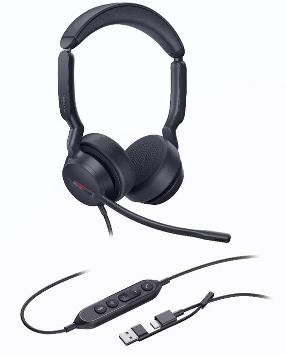 Yealink UH44 Dual UC USB-C/A Unified Communications USB Wired Headset Dual Noise-Canceling Microphones 35mmSpeaker Busylight Leather Ear Cushions - Leader Electronics