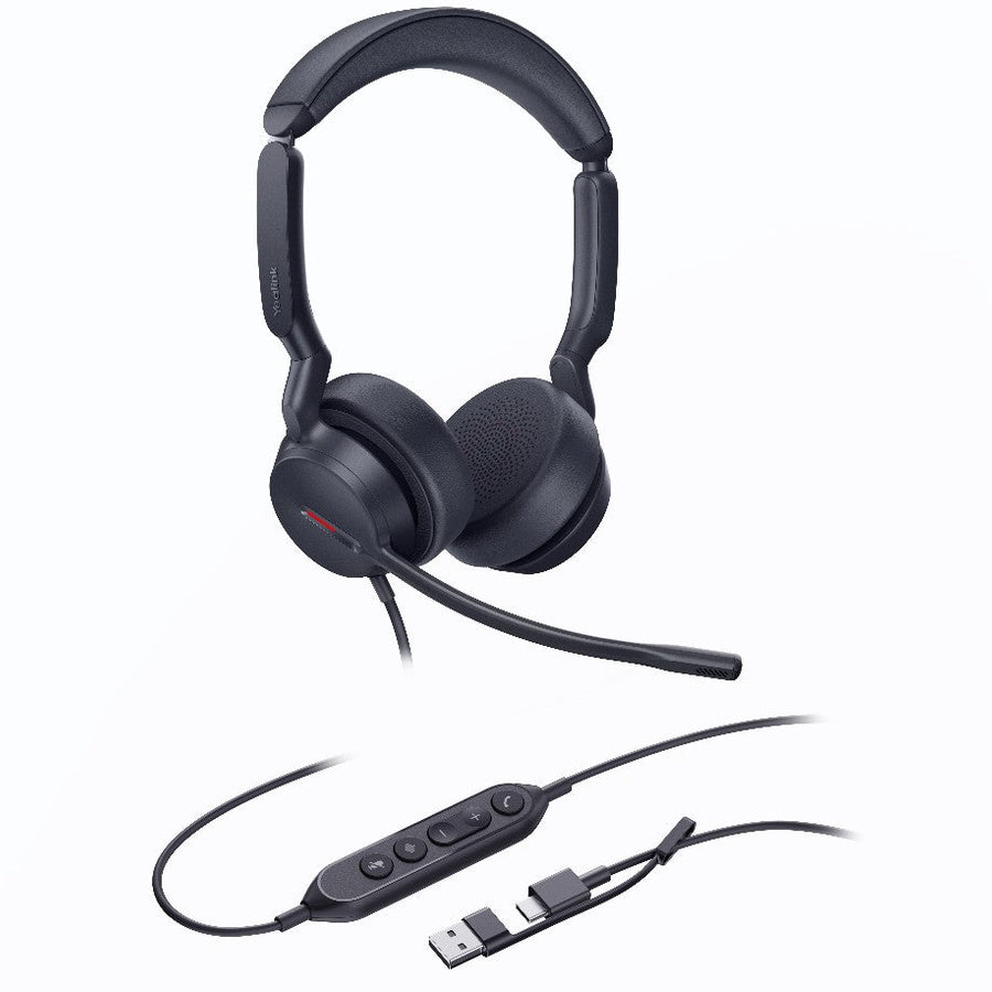 Yealink UH44 Dual UC USB-C/A Unified Communications USB Wired Headset Dual Noise-Canceling Microphones 35mmSpeaker Busylight Leather Ear Cushions - Leader Electronics