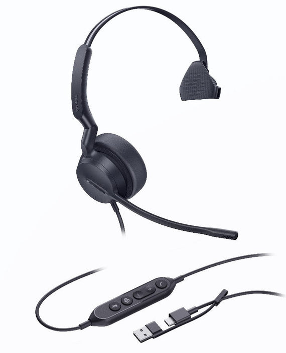 Yealink UH44 Mono Teams USB-C/A Microsoft Certified USB Wired Headset, Dual Noise-Canceling Microphones, 35mm Speaker, Busylight Leather Ear Cushions - Leader Electronics