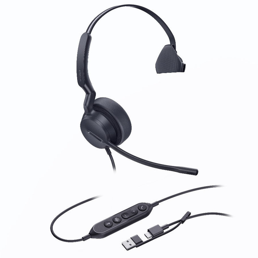 Yealink UH44 Mono Teams USB-C/A Microsoft Certified USB Wired Headset, Dual Noise-Canceling Microphones, 35mm Speaker, Busylight Leather Ear Cushions - Leader Electronics