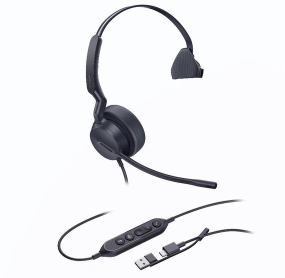 Yealink UH44 Mono Teams USB-C/A Microsoft Certified USB Wired Headset, Dual Noise-Canceling Microphones, 35mm Speaker, Busylight Leather Ear Cushions - Leader Electronics