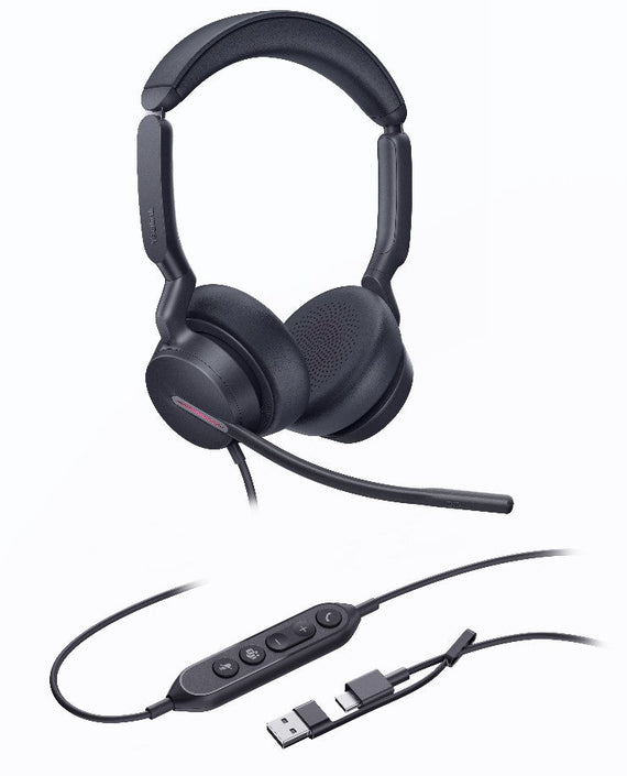 Yealink UH46 Dual Teams USB-C/A Microsoft Certified Teams USB Wired Headset 3-Noise-Canceling Microphones 35mm Speaker Busylight Leather Controller - Leader Electronics