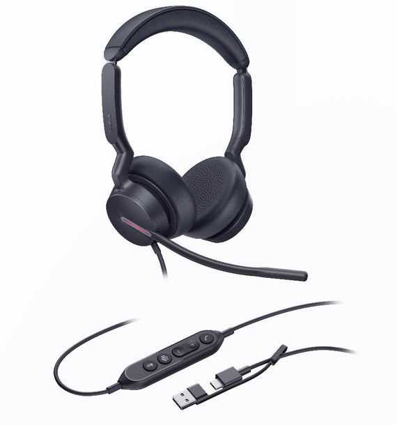 Yealink UH46 Dual Teams USB-C/A Microsoft Certified Teams USB Wired Headset 3-Noise-Canceling Microphones 35mm Speaker Busylight Leather Controller - Leader Electronics