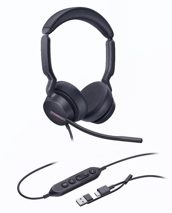 Yealink UH46 Dual UC USB-C/A Unified Communications USB Wired Headset 3-Noise-Canceling Microphones 35mm Speaker Busylight Leather Controller - Leader Electronics