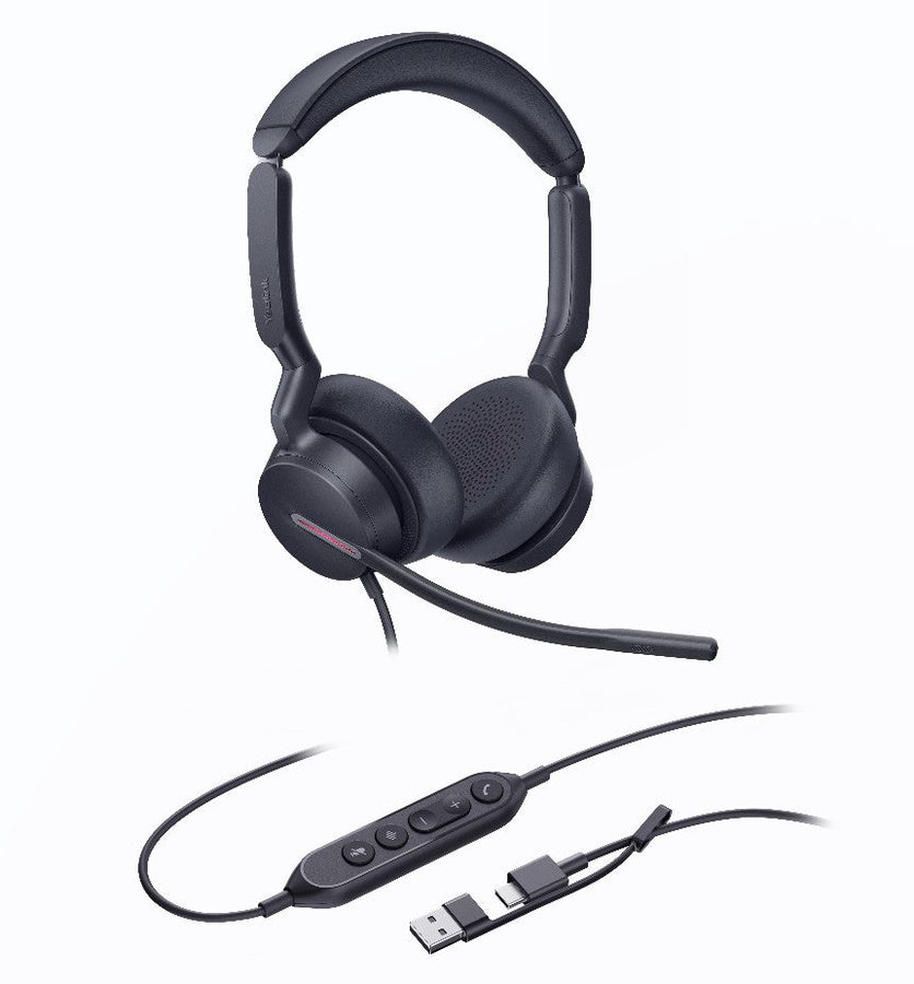 Yealink UH46 Dual UC USB-C/A Unified Communications USB Wired Headset 3-Noise-Canceling Microphones 35mm Speaker Busylight Leather Controller - Leader Electronics