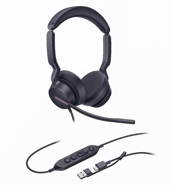 Yealink UH46 Dual UC USB-C/A Unified Communications USB Wired Headset 3-Noise-Canceling Microphones 35mm Speaker Busylight Leather Controller - Leader Electronics